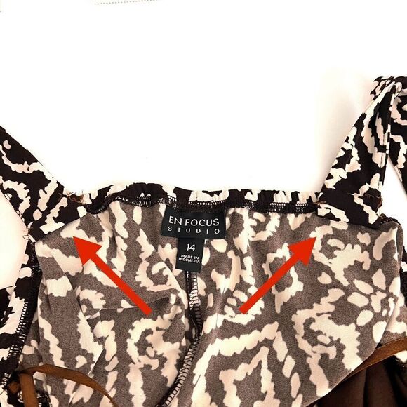 En Focus Studio Dress Womens Size 14 Brown Cream Casual‎ Beaded Sleeveless READ - Picture 7 of 15
